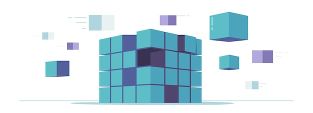 Big data processing center cube o box block chain server di database cloud tecnologia di trasmissione dati