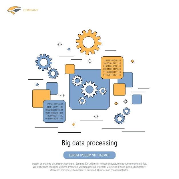 Big data processing flat contour style vector concept illustration