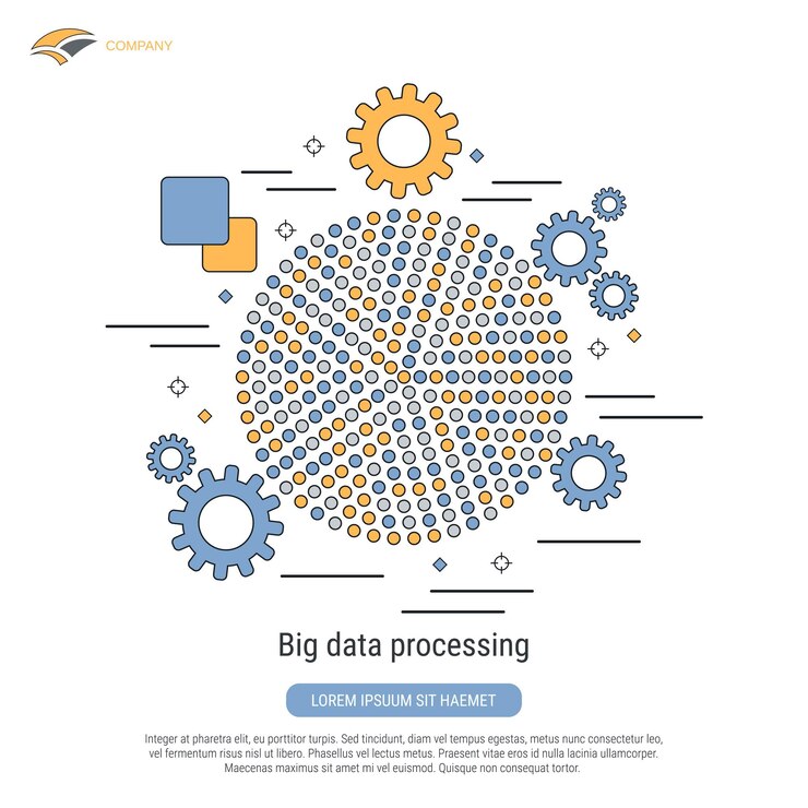 Vector big data processing flat contour style vector concept