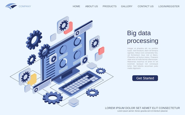 Vector big data processing modern 3d isometric vector concept