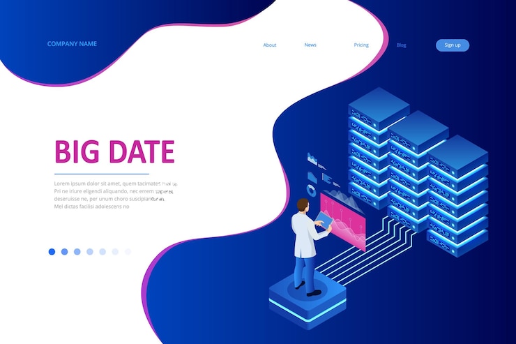 Vector big data storage and cloud computing technology machine learning artificial intelligence concept data center room with abstract data servers and glowing led indicators