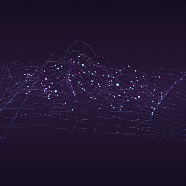 Infografica futuristica di flusso di grandi quantità di dati. informatica quantistica, crittografia, infografica tecnologie alla moda