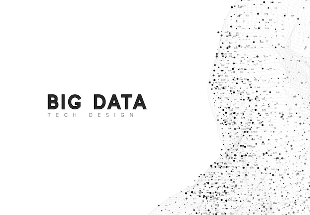 Vettore tecnologia dei big data. sfondo astratto modello ondulato digitale in bianco e nero. grafico futuristico di tecnologia 3d. illustrazione vettoriale