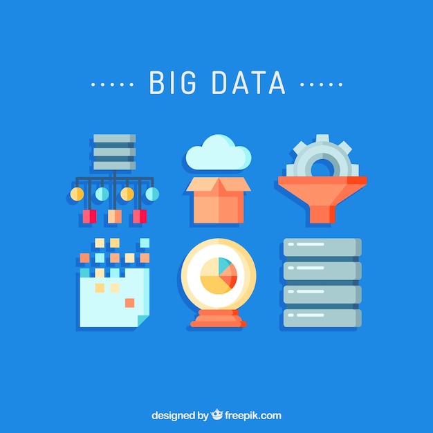 Vector big data and technology icon set