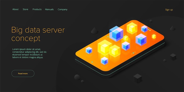 Технология больших данных в изометрической векторной иллюстрации Система хранения и анализа информации
