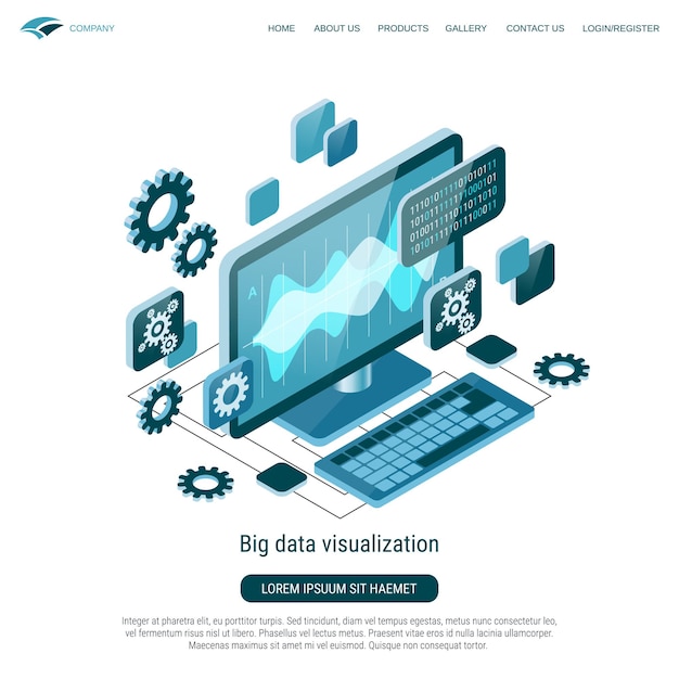 Big data visualisatie informatie engineering platte 3D isometrische vector concept illustratie
