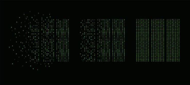 Визуализация больших данных Анализ и сортировка информации Искусственный интеллект Наука или технология абстрактный фон Двоичный код и матрица Цифровая векторная иллюстрация