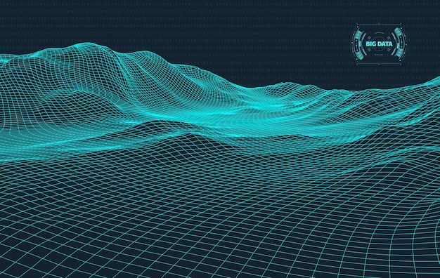 Visualizzazione di big data. sfondo 3d. sfondo di connessione big data. tecnologia informatica ai tech wire network visualizzazione futuristica dei dati wireframe. illustrazione vettoriale. intelligenza artificiale .