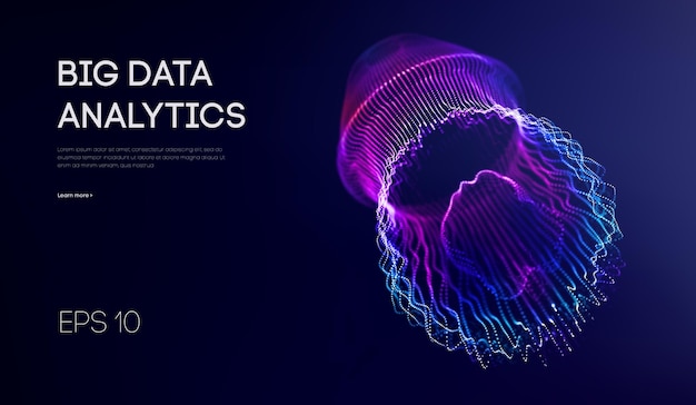 Visualizzazione di grandi dati. sfondo 3d. sfondo di connessione dati di grandi dimensioni. tecnologia informatica ai tech wire network visualizzazione futuristica dei dati wireframe. illustrazione vettoriale. intelligenza artificiale .