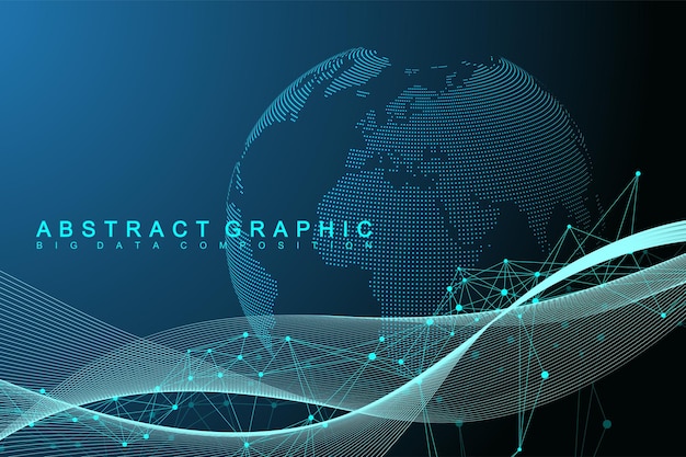 Big data visualization. Graphic abstract background communication. Perspective backdrop. Minimal array. Digital data visualization. Representing the global, international meaning. Vector illustration.