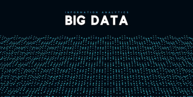 ビッグデータの視覚化。情報波技術。デジタル データの未来的な抽象的な背景。ベクトル図