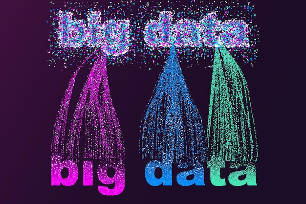 Rete di visualizzazione di big data. infografica futuristica, onda 3d, flusso virtuale, suono digitale, musica. informazioni di big data colorate astratte di vettore.