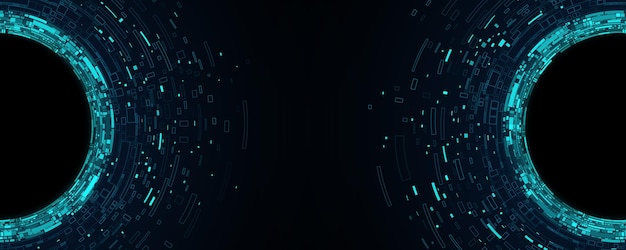 Big data visualization with swirling digital circles of blue web fragments Futuristic background Information particles in a neural network Vector illustration