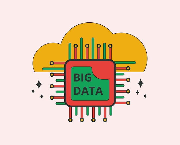 Vettore big data con tecnologia di cloud computing concetto di icona di illustrazione vettoriale