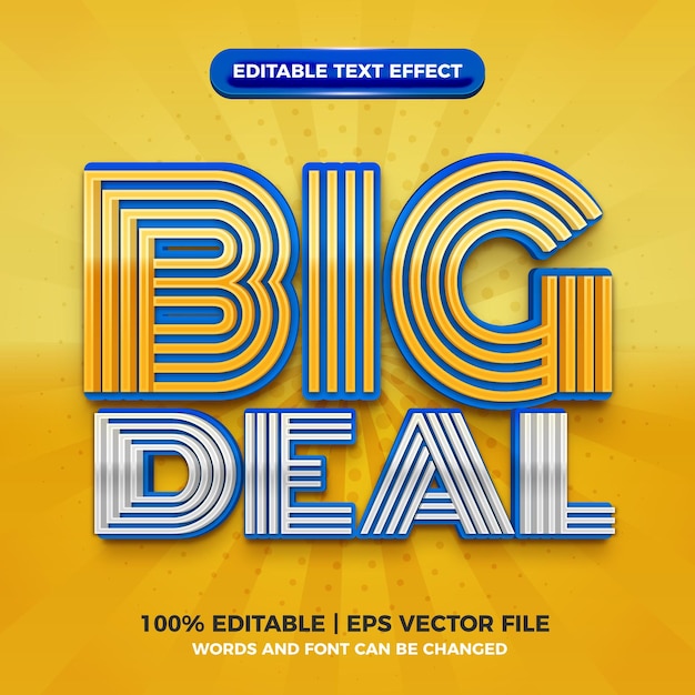 Big deal modern blue yellow 3d editable text effect