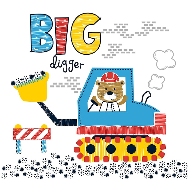 big digger and bear funny animal cartoon