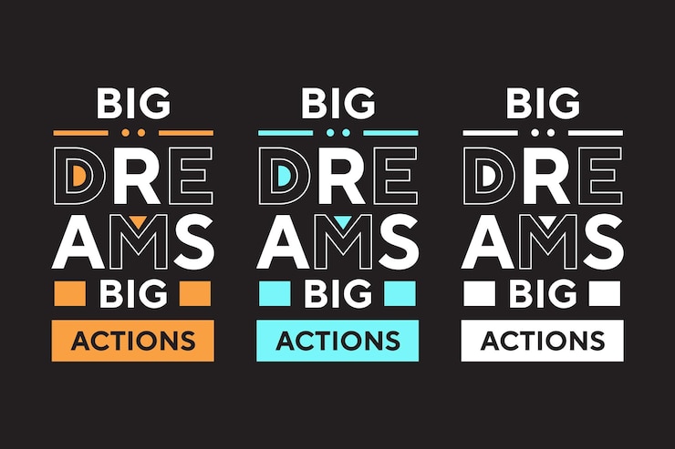 Vector big dreams big actions best text effect typography t shirt design