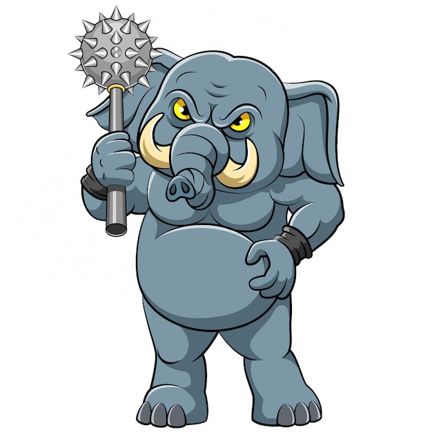 Vector big elephant with cudgel in standing pose of illustration