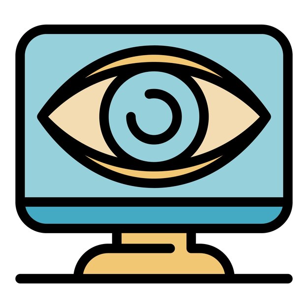 Big eye on monitor icon Outline big eye on monitor vector icon color flat isolated