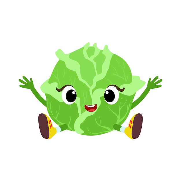 Big Eyed Cute Girly Cabbage Character Sitting Emoji Sticker With Baby Vegetable