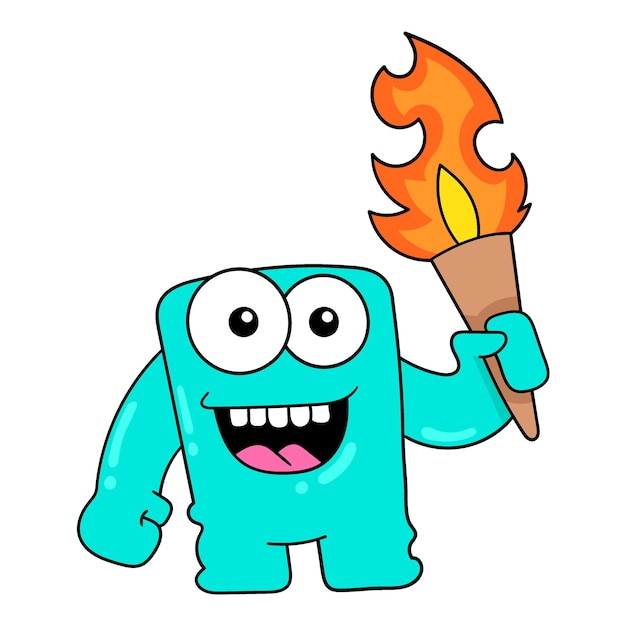 Big eyed monster carrying a torch doodle icon image kawaii