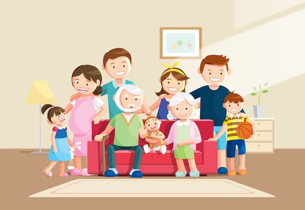 Vector big family portrait with blurred background