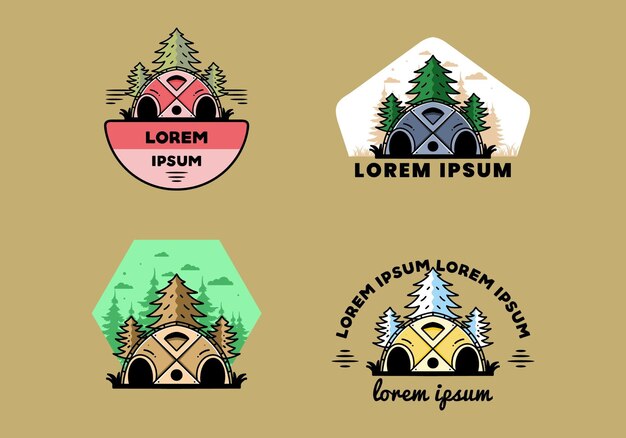 Vector big family tent and pine trees illustration badge design