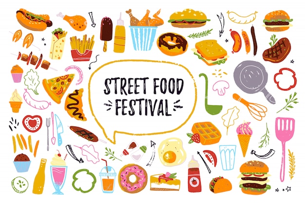 big  fast food festival set isolated