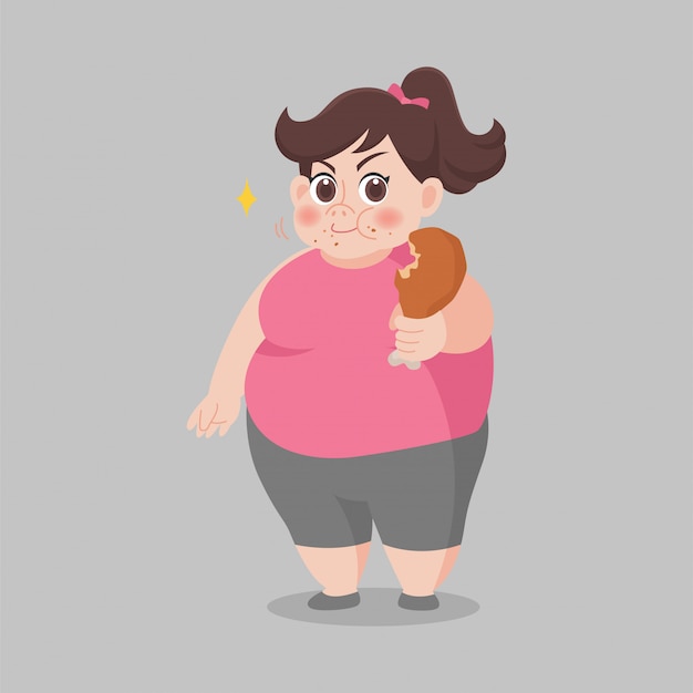 Vector big fat happy woman intend to lose weight