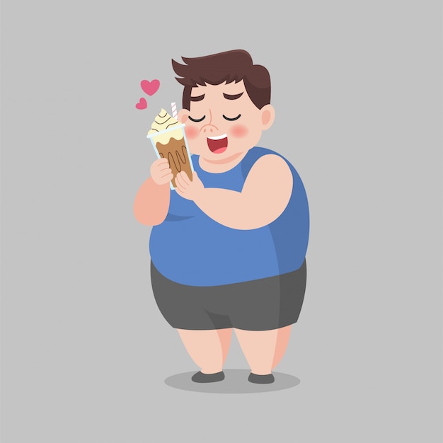 Big Fat Man houdt van ijskoffie drinken met slagroom
