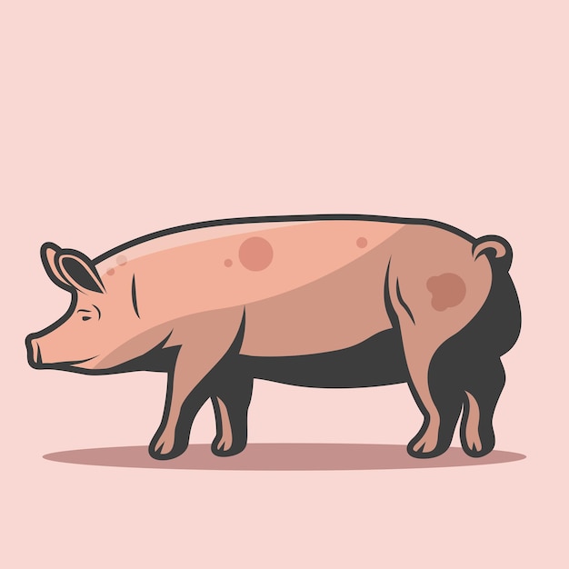 Big fat pig. Vector illustration of big fat pig isolated on white background. Flat style, side view.