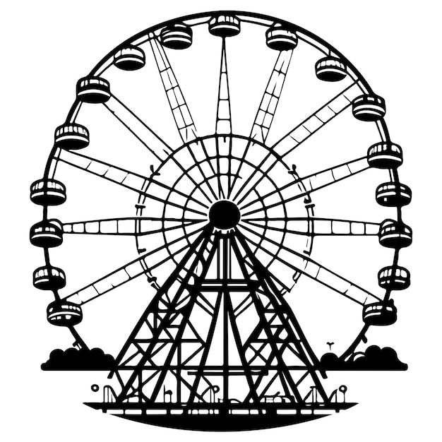 Big Ferris Wheel at Night Amusement Park illustration sketch hand draw