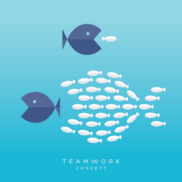 Big fish small fish teamwork concept