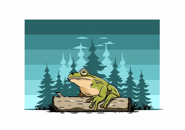 Big frog perched on a log illustration