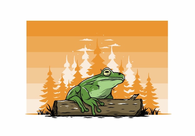 Vector big frog perched on a log illustration