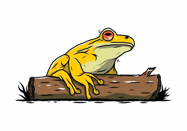 Vector big frog perched on a log illustration