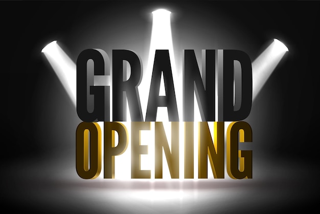 Big gold letters shine in the spotlights Grand opening event banner