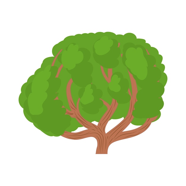 Big green tree icon in cartoon style on a white background