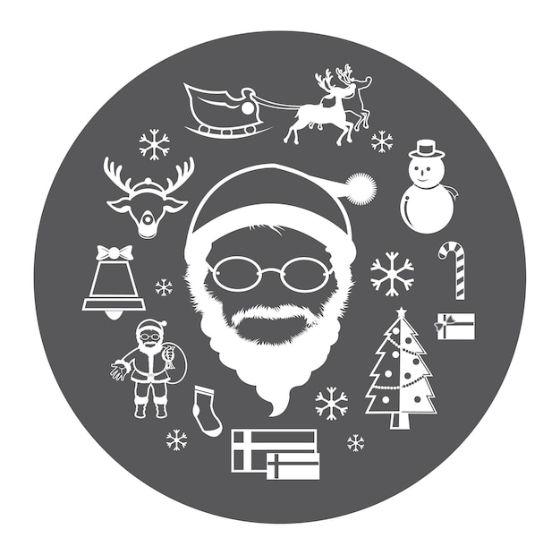 Big grey icons of Santa claus and Christmas Day