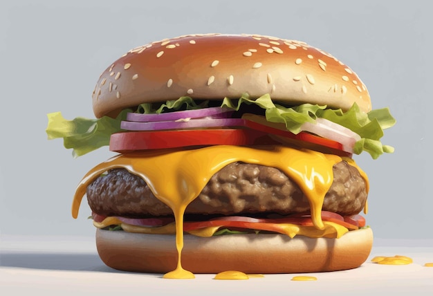 Вектор Большой гамбургер с большим гамбургеромбольшой гамбуркер с большим бургером вкусный гамбург с говядиной и сыром
