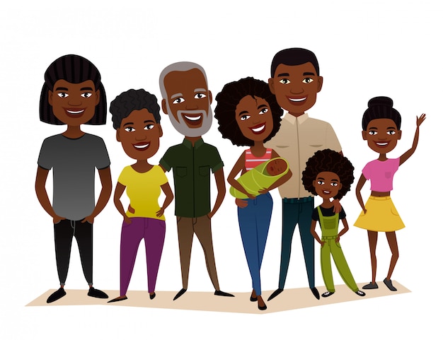 Vector big happy black family cartoon concept