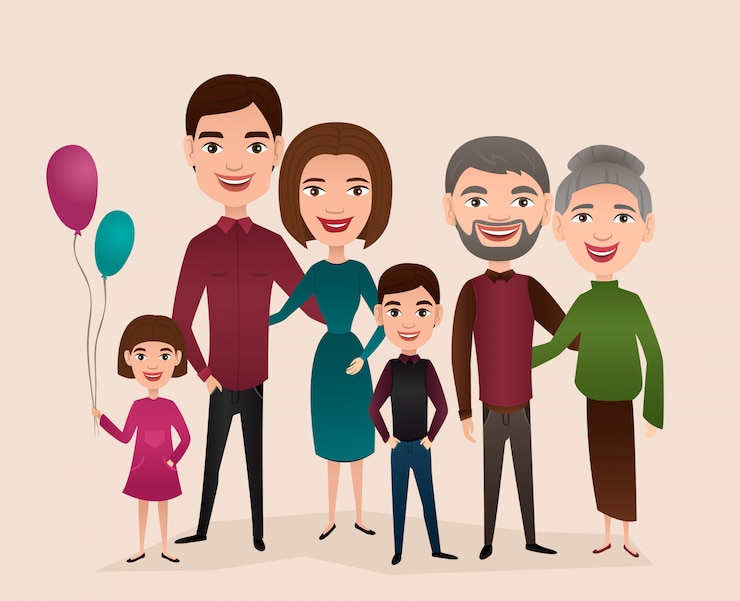 Vector big happy family cartoon concept