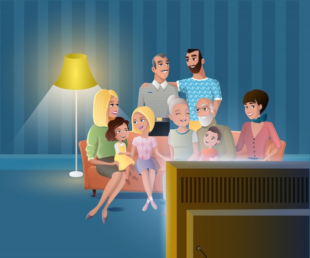 Big Happy Family Gathering Together at Home Vector