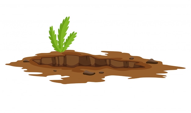 Un'illustrazione di big hole the ground. scavi delle opere a terra dell'illustrazione della roccia e della ghiaia dei rifiuti di carbone della sabbia.