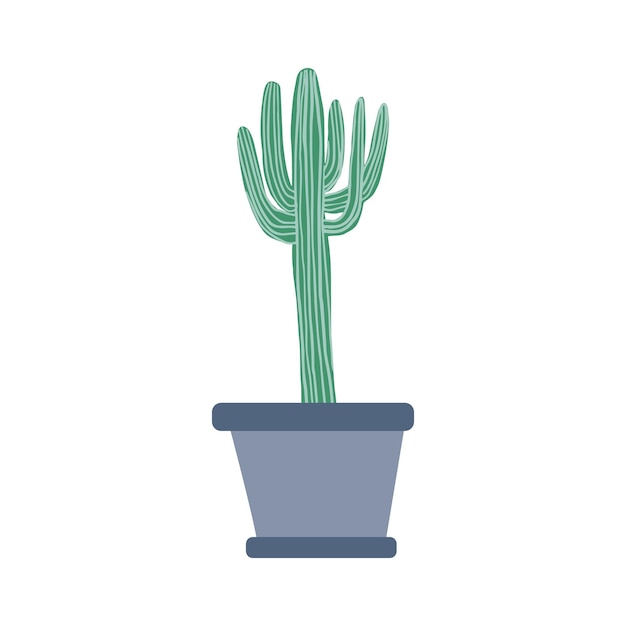 Big houseplant in doodle style Cute prickly green cactus in pots