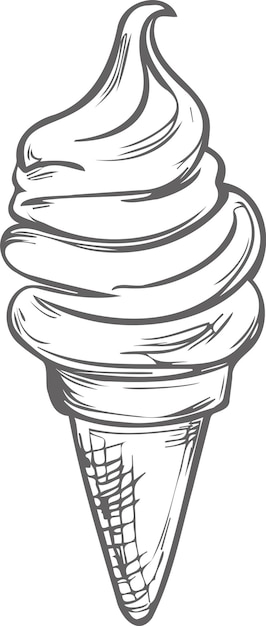 big ice cream cone in vector stencil drawing coloring book