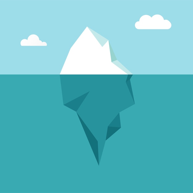 Big iceberg floating in ocean with huge underwater part north antarctic coast vector illustration