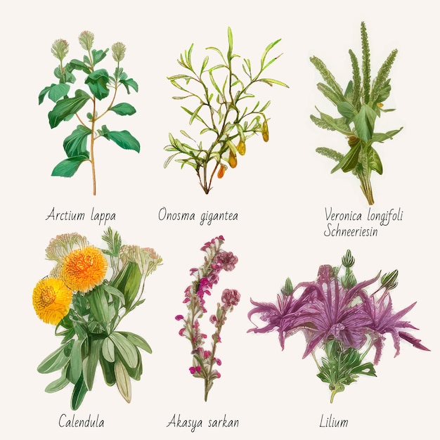 Vector big icon set of popular culinary herbs realistic style