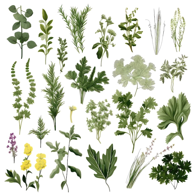 Big icon set of popular culinary herbs realistic style