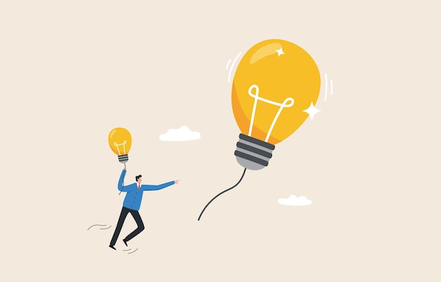 Big ideas looking for ideas or new inspiration Search for new business opportunity businessman flying with lightbulb idea